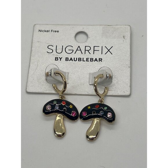 Sugarfix By Baublebar Gold Black Mushroom Earrings Colorful Rhinestones 1.5" New - Picture 1 of 4